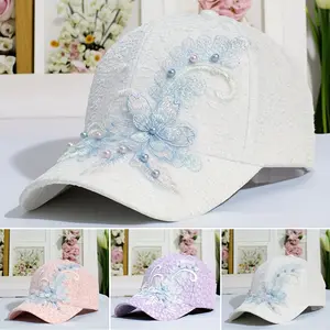 Women's Cotton Stylish Baseball Cap - Floral Embroidery, 3D Lace Appliqués, Windproof, Sun-Shading, Comfortable, Unisex Outdoor Travel & Everyday Wear Hat, Ideal Womens Gifts