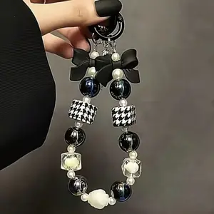 1pc Chic Beaded Bow Wristlet Lanyard Phone Charm Bracelet for Women Fashion Accessory