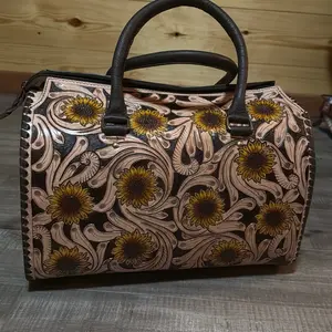 Large Sunflower Speedy Snack Bag with Floral Design and Brown  Handles crossbody strap