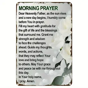 Morning Prayer Inspirational Quote Aluminum Sign 8x12 Inch - Pre-drilled Wall Hanging Decor for Home, Office, Cafe, Club - Durable, Moisture Resistant, Enhanced Bend-Proof - Multipurpose English Language Plaque