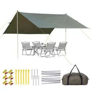 Waterproof Portable Tent Tarp for Home Improvement – Heavy Duty Oilcloth, Lightweight Sun Shelter, Sand Pegs Included, Large 320x280cm Canopy – Easy Carry Bag, Durable Rain Fly, 10x9FT