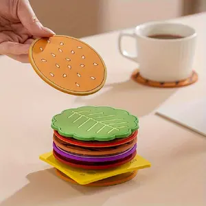 8pcs Creative Burger Coaster Set, Home absorbent coaster set, thermal mat, tabletop protection, home kitchen table decoration