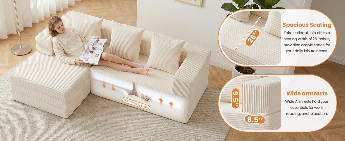 Winzoo DIY Folding Boneless Couch,Oversized Convertible Modular Sectional Sofa Bed,Modern  Cloud Couch,Sleeper Sofa,Futon for Small Spaces Apartment