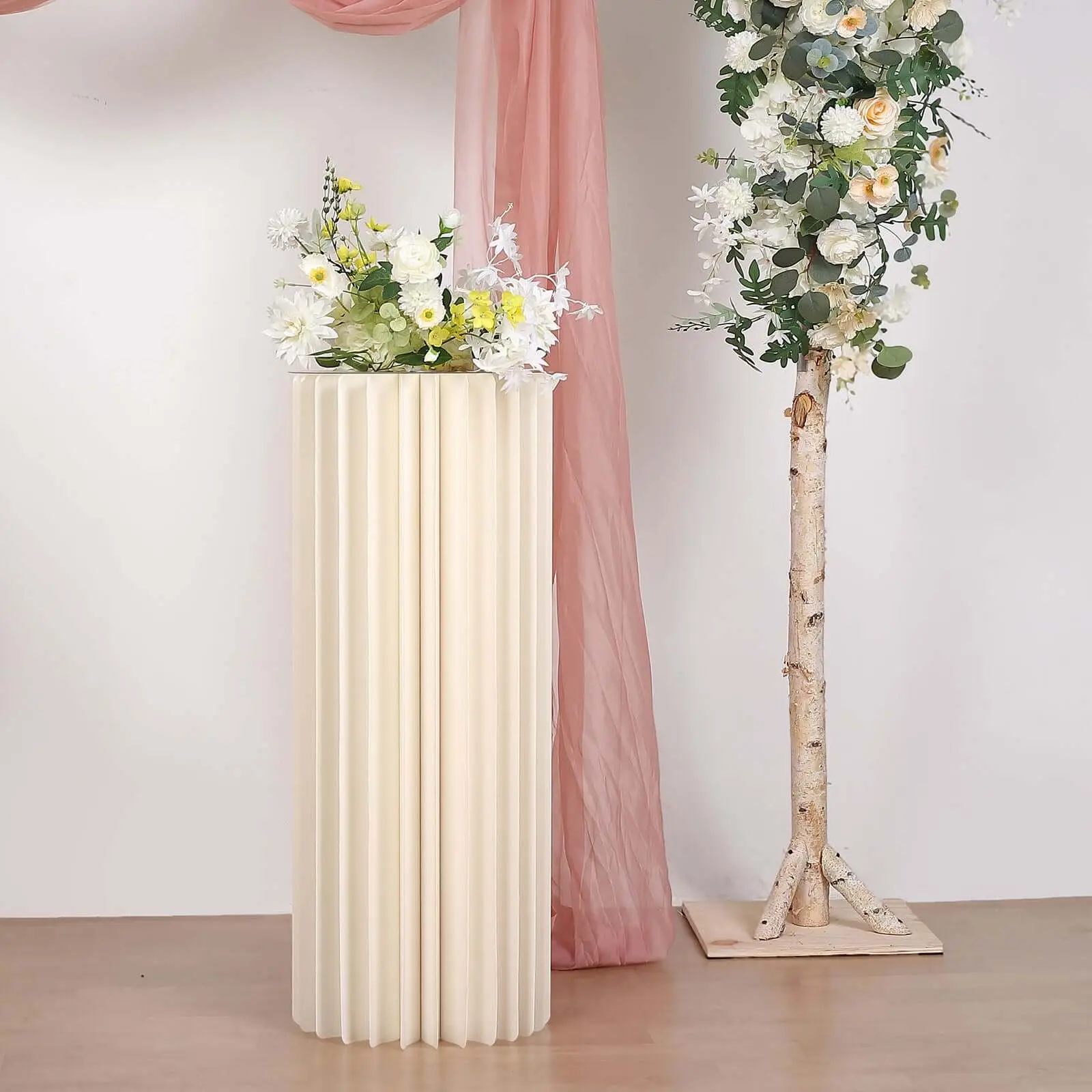 Ivory Cylinder Pillar Pedestal Stand - Decor Accessories with Top Plate, 40" Large Display for Festive Decor & Other Holiday Decorations
