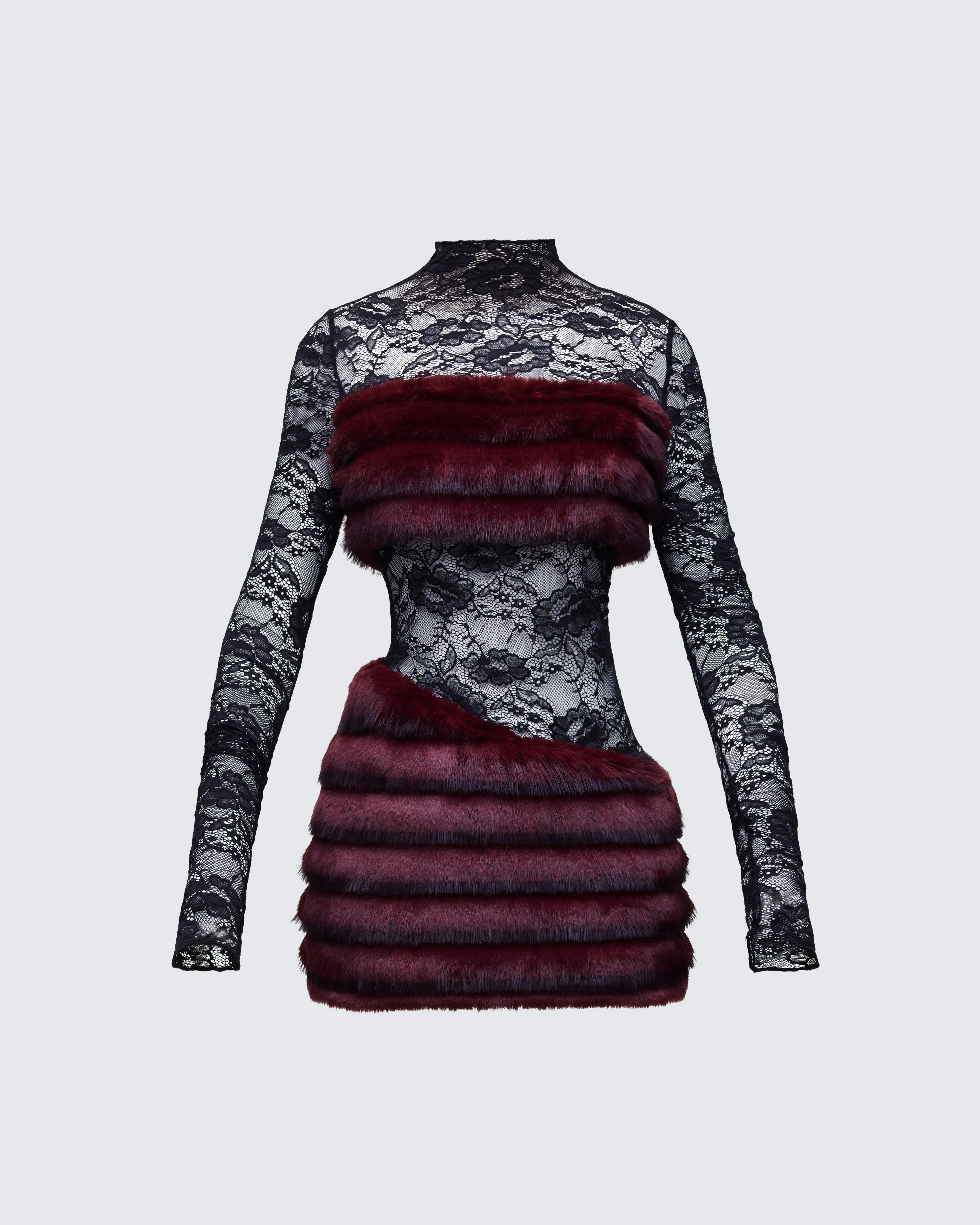 Dianne Red Faux Fur & Lace Mini Dress