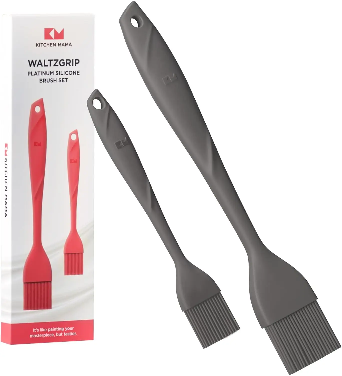 Kitchen Mama WaltzGrip Platinum Silicone Basting Pastry Brush, Metal Gray | Set of 2, Heat-Resistant, Dishwasher-Safe, For Cooking, Baking, Grilling