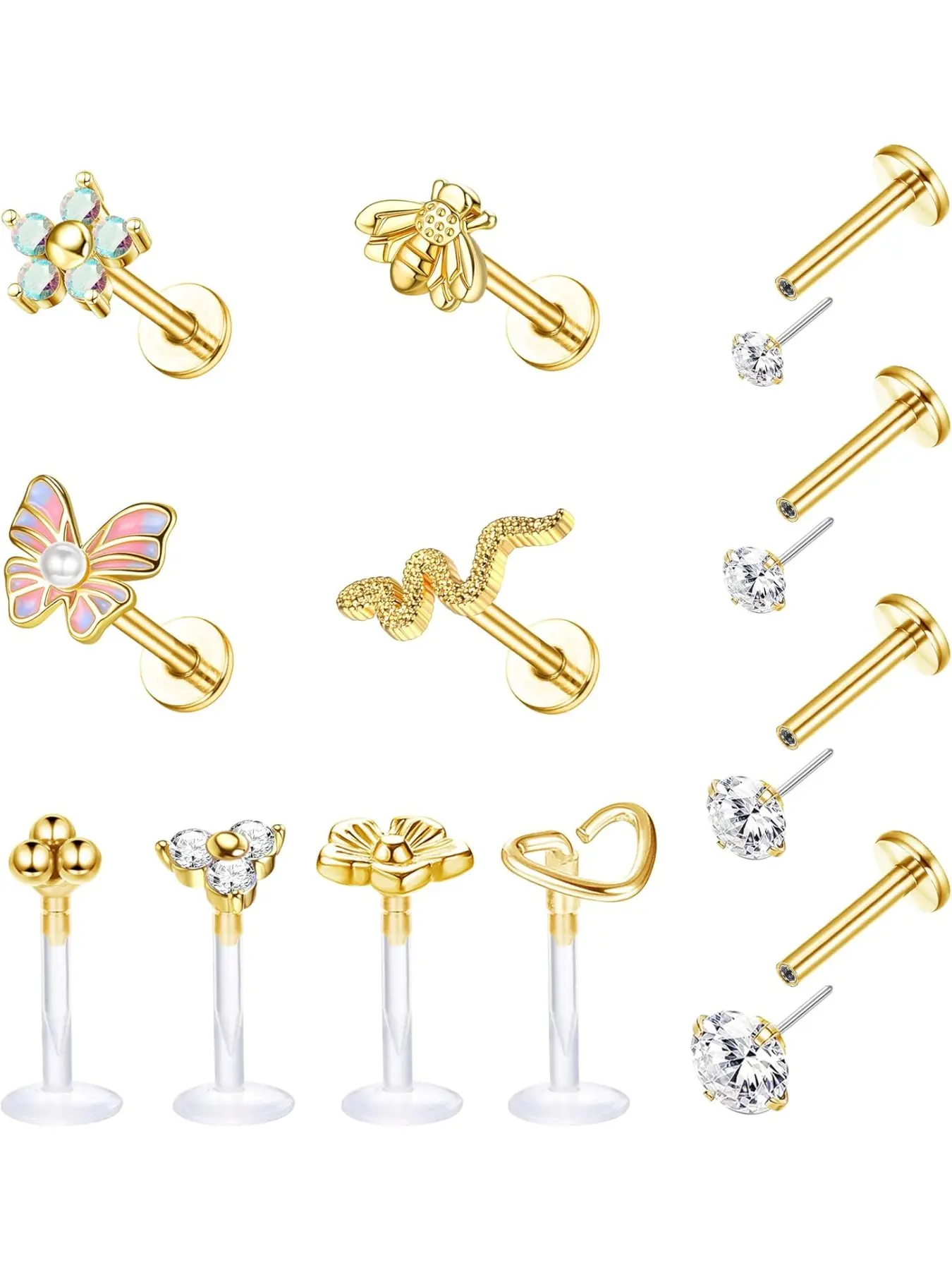 16G Steel Forward Labret Helix Earrings for Women Threadless Push in Lip Rings Tragus Medusa Conch Monroe Piercings Jewelry