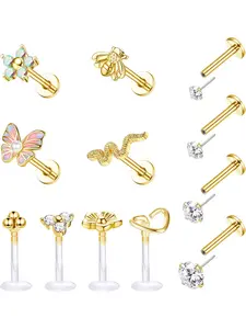 16G Steel Forward Labret Helix Earrings for Women Threadless Push in Lip Rings Tragus Medusa Conch Monroe Piercings Jewelry