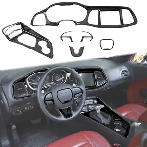 9x Car Interior Dashboard Gear Panel Decor Cover Trim Kit For Dodge Challenger 2015+ Accessories Balck Carbon Fiber