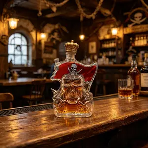 Novelty Pirate Whiskey Decanter 350ML, Skull & Crossbones Flag Glass Liquor Bottle, Unique Bar Decor, Cool Gift for Men & Collectors, Home Bar Accessories