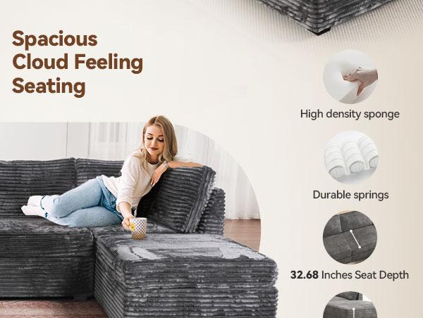 【DIY Combination】Ovios Modular Sectional Sofa, Mix and Match Pieces for Living Room, Comfy Cloud Couches with Movable Ottoman, L/U-Shaped Flexible Configuration, Plush Corduroy - 400 lbs Seat Capacity
