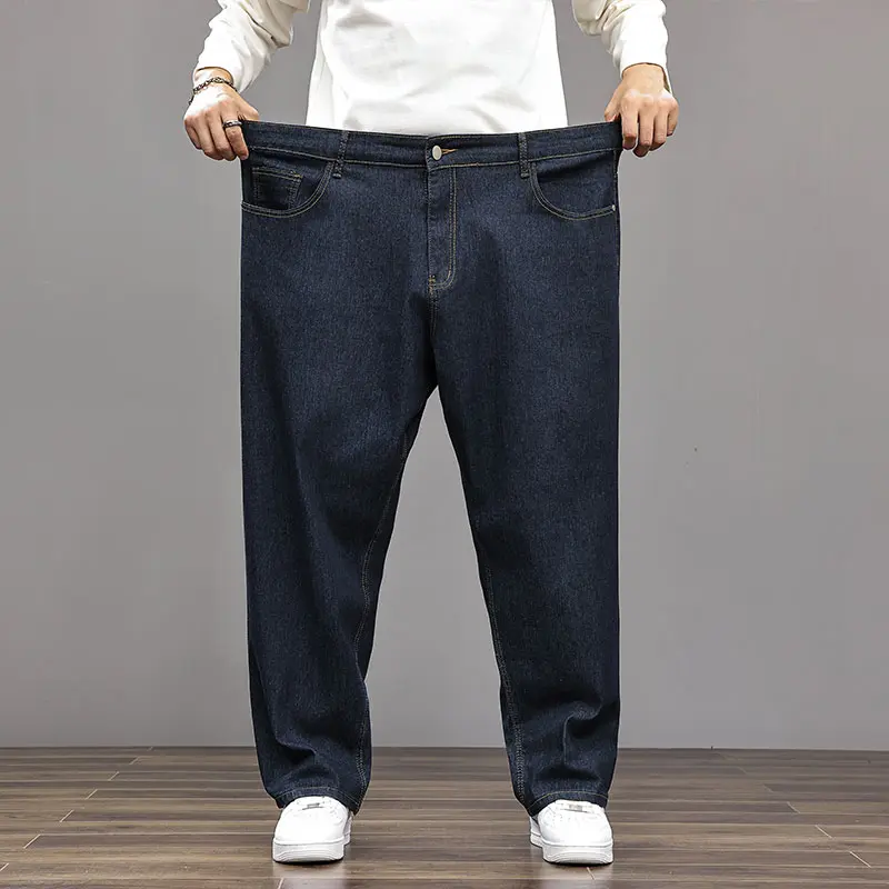 Men's Oversized Stretch Denim Jeans, Menswear Pants, Big Size 4XL-8XL, Plain Casual Straight Leg with Room to Move