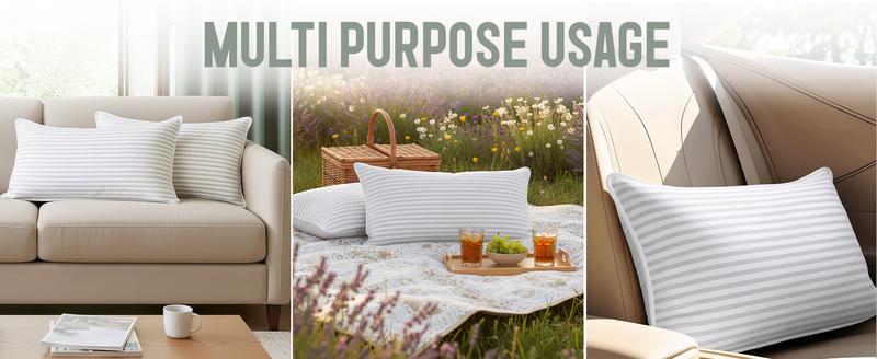 【New Year Deal】Utopia Bedding Premium Striped Bed Pillows for Back Stomach & Side Sleepers - Polycotton Soft Breathable Covers, No-Shift Construction, White, Pack of 2 - Polyester - Supportive Memory Foam