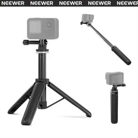 NEEWER TP46 Aluminum Alloy Travel Tripod Selfie Stick with Compact Fold, Height Adjust Portable Handle, Extendable Stand, Adapter for Camera, Mobile, DJI Action 4/5/6, Insta360, 180° Tilt Shots for Content Creators
