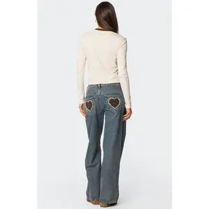 Edikted Women's Leopard Heart Washed Jeans