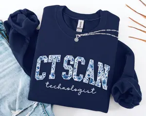 CT Scan Sweatshirt – CT Tech Crewneck, Cute Floral Gift, Computed Tomography Blue Toile
