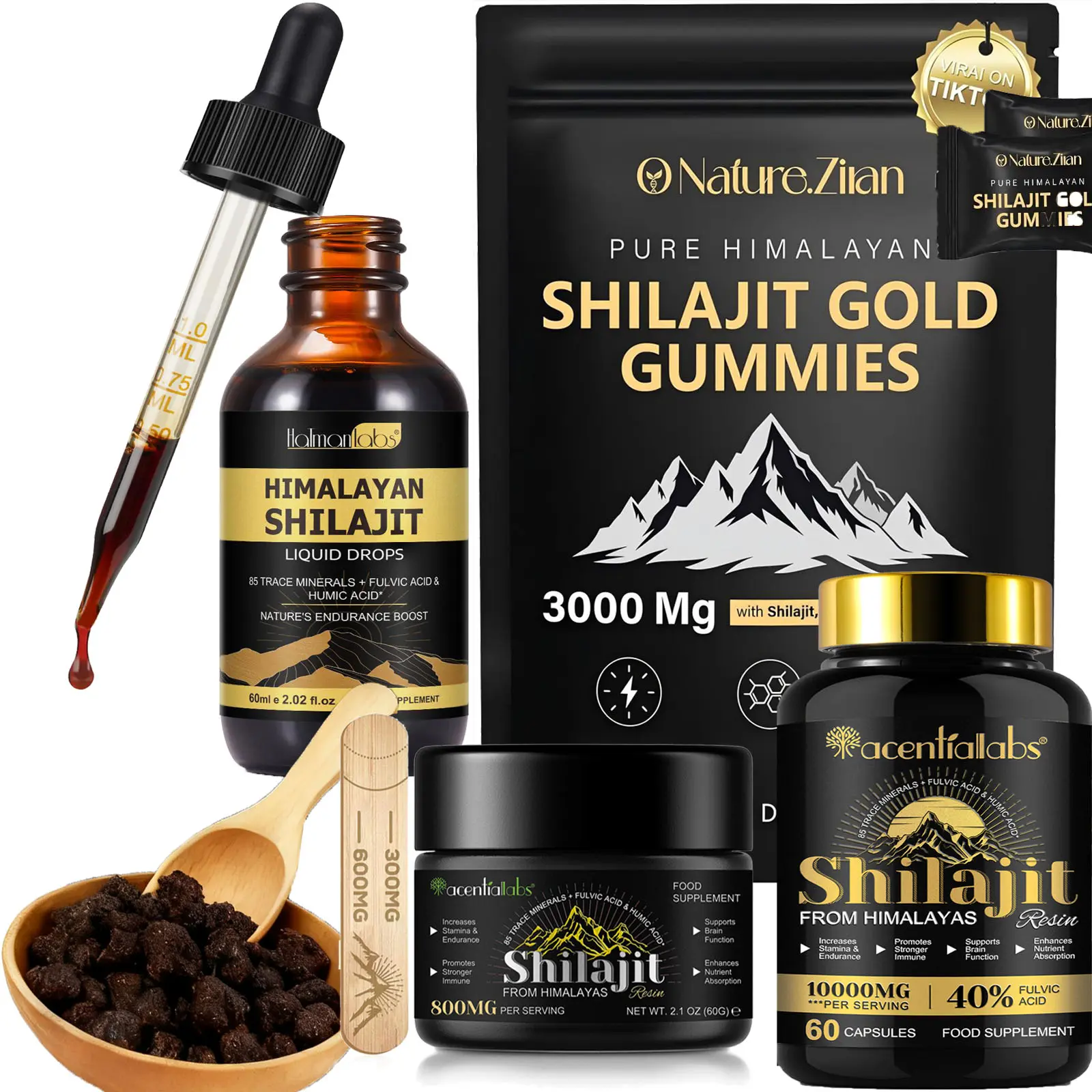 Himalayan Shilajit 4-in-1 Wellness Dietary Supplement Set - Gummies, Drops, Paste & Capsules, Natural Energy & Vitality Boost, Adaptogen-Rich Formula, Magnesium Complex Essentials, Healthcare