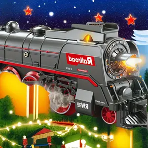 Children's Retro Electric Train Set Gift Train Toy Steam Engine Smoke Sound and Light Model Train Toy Rechargeable Birthday Gift Suitable for Boys and Girls year