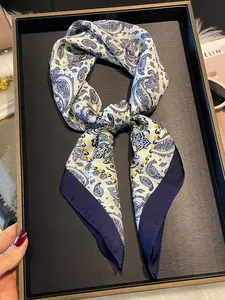 Men's Paisley Print Silk Scarf, Multifunctional Headscarf, Sun Protection Shawl, Casual Style, Thin Woven Fabric, All Seasons Use