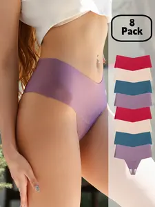 Women's Plain High Waisted Seamless Thong Panties, Sexy Elegant Underwear, Soft Comfortable Breathable Daily Wear, 8 Pack, High Rise Panties, Soft Fit Panty