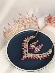 Baroque Rhinestone Crown Set, Fashion Necklace Earrings Jewelry, Elegant Bride Wedding Accessories, Holiday Party Headwear