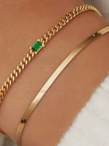 Elegant Flat Snake Chain Bracelets Jewelry Set, Stacked Design with Square Artificial Zircon Stones, Perfect for Dates Parties and Gifts, Stackable Bracelets