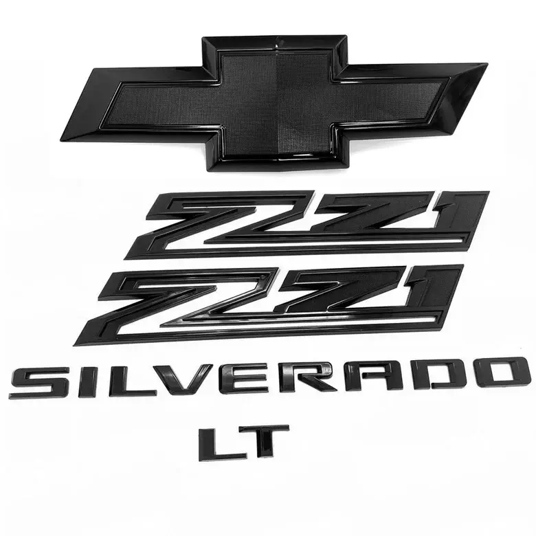 Chevy Silverado 1500 2023-2026 Exterior Emblem Set - 5-Piece, 13 3/4" Long x 4 3/8" High Bowtie Grille Emblem, Z71 3D Raised Badges Decals, Gloss Black/Chrome Automotive Upgrade Accessory with Manufacturer Warranty