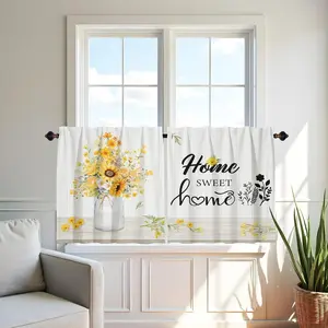 2-Panel Yellow Floral Rustic Cafe-Style Tier 2 Rod Pocket Curtains, 24-in Short Curtains for Small Windows, Over Sink, Farmhouse Bathroom