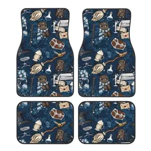 4pcs Magic Wizard Car Floor Mats, Crystal Velvet Fabric, Absorbent Non-Slip Washable, All-Season Protection, Fashion Blue Design
