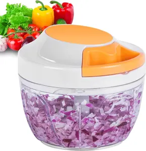 Manual Food Processor Vegetable Chopper Portable Hand Pull String Garlic Mincer Onion Cutter for Veggies Ginger Fruits Nuts Herbs etc 500ml Stainless Steel Blades IPX65 Waterproof