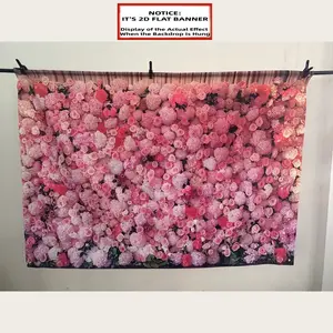 2D Flat Banner, 1pc Pink Romantic Floral Decorative Banner Backdrop, Party Decorations Banners Suitable for Wedding, Shower, Birthday, Anniversary, Bridal Party - Elegant Photo Booth Background for Women's Events, Parties, Wedding Arch & Ceremony D