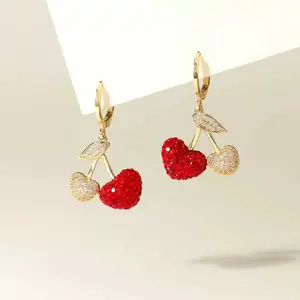 Red Cherry Micro-Pave Earrings for Women, 2025 Autumn Winter Jewelry, Luxury Chic Unique Statement Dangles DZEH4430