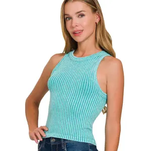 Zenana Ribbed Washed Seamless Tank Top