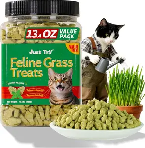 Just Try Cat Treats for Indoor Cats Hairball Control Natural Salmon Healthy Cat Grass Treats Kitten Snacks Training Biscuits Catnip for Cats Dental Care 13.4 OZ