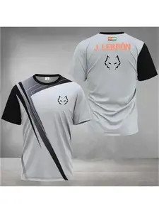 Summer new men's badminton and table tennis gradient striped print breathable round neck T-shirt outdoor casual sports top