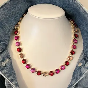 The Caroline Pink and Red Jewel Candy Vibes Necklace with Vibrant Gemstones and Elegant Chain Design