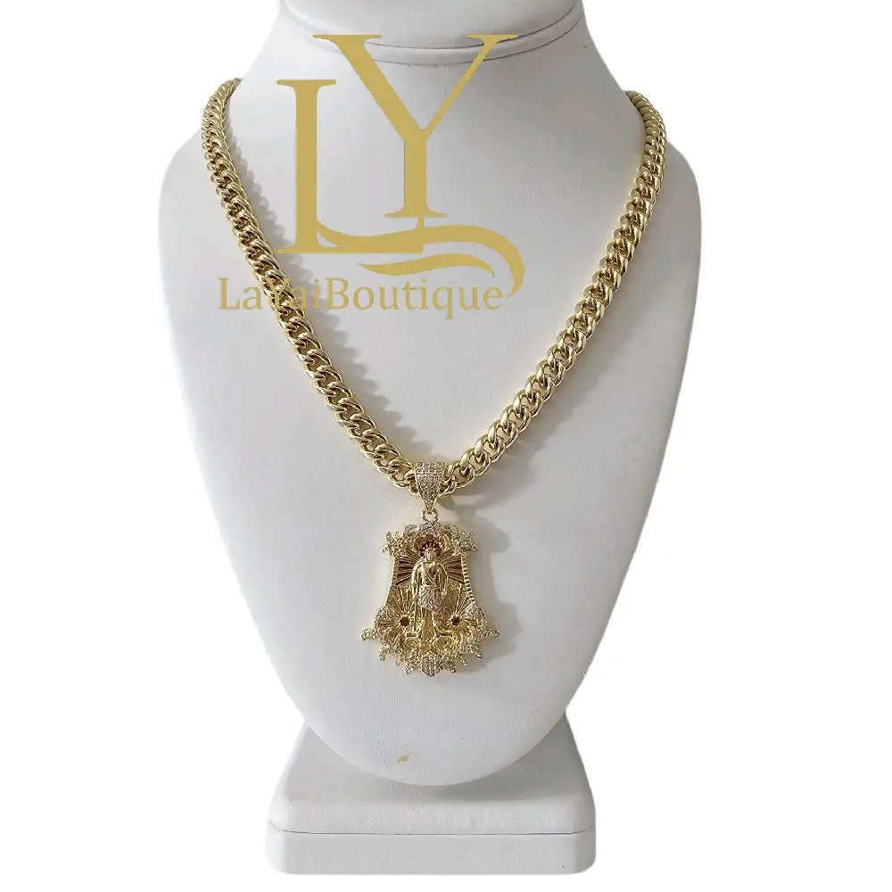 LaYaiBoutique #1935 Saint Lazarus necklace and pendant, 14k gold plated, high quality