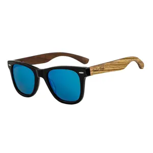 Explorer - Zebra Wood & Blue Mirror Lenses