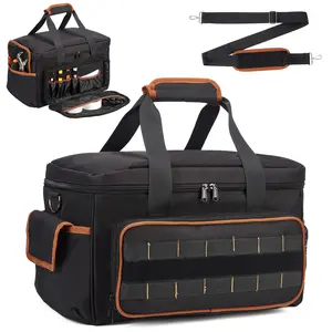 Heavy Duty 17 Inch Tool Bag – Wide Mouth Oxford Organizer – Multiple Pockets – Adjustable Shoulder Strap – Perfect for Electricians, Mechanics, Carpenters, HVAC Professionals – Durable Tool Storage