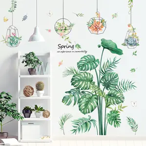 Monstera Wall Decals, Hanging Plants Wall Decals, Green Leaves Wall Decal - Peel and Stick, Removable