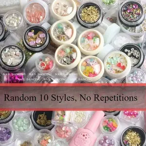 10 Jars Random Nail Art Charm Set, Mixed Nail Gems Rhinestones, Cute Nail Art Supplies for DIY Manicure Kit