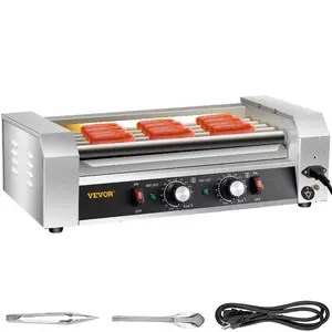 fathersdaygift VEVOR Hot Dog Roller, 12 Hot Dog Capacity 5 Rollers, 750W Stainless Steel Cook Warmer Machine with Dual Temp Control, LED Light and Detachable Drip Tray, Sausage Grill Cooker for Kitchen Restaurant