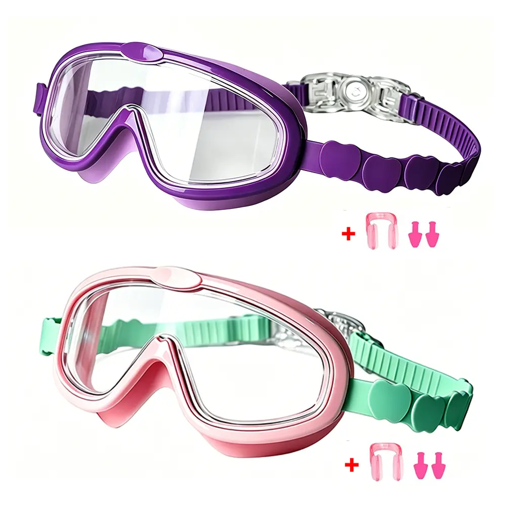 2 Pack Kids Swim Goggles, Ergonomic Silicone Frame with Wide View Anti-Fog Lenses, UV Protection & Adjustable Strap for Boys and Girls Ages 3-15