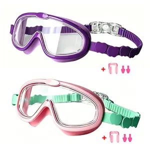 2 Pack Kids Swim Goggles for Ages 3-15, UV Protection Anti-Fog Waterproof 180 °   Wide View Leakproof Swimming Glasses with Earplugs & Nose Clip for Boys Girls Youth