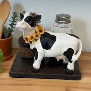 Sunflower Cow Salt & Pepper Shaker Set – Farmhouse Kitchen Holstein Cow Decor