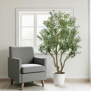 8FT Tall Artificial Olive Tree - Large Faux Potted Tree with Natural Trunk and Lifelike Olive Leaves and Fruit, Elegant Indoor/Outdoor Decorative Plant for Living Room, Office or Entryway, 1pc/set