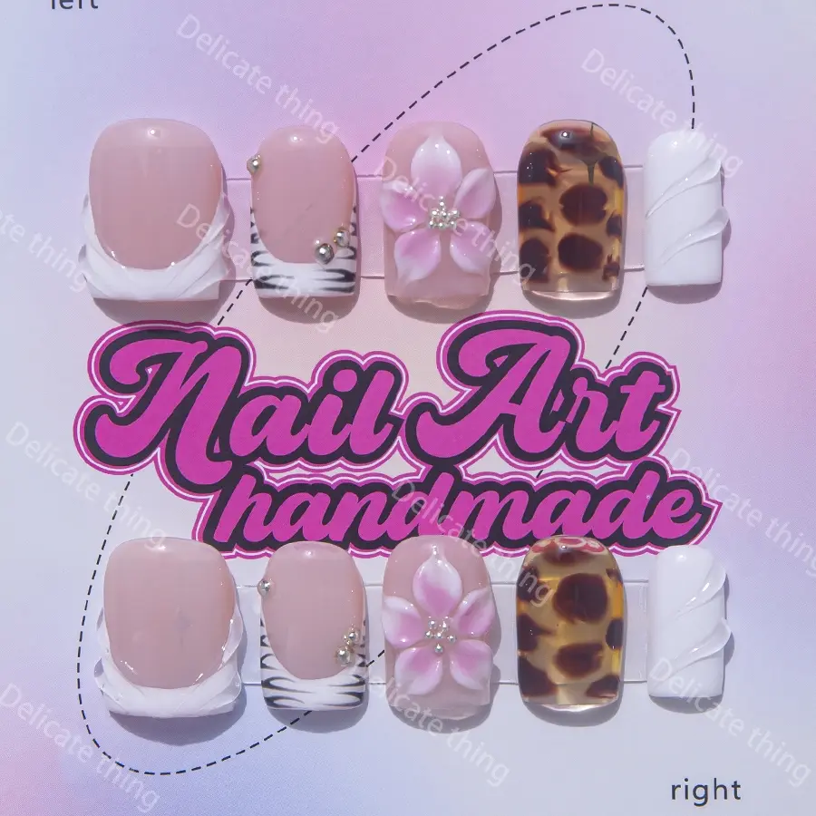 Delicatething Y2K Style Nail Kit Set, Handmade Design with 3D French Tips & Silver Beads, French Tip Nails, Nail Art Design, Nail Art Supplies, Nail Art Products, Perfect Gift for Women, Includes Jelly Glue & Crystal Rods