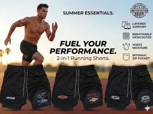 [Father's Day Gift Recommendation] Vintage Chevrolet Graphic T-Shirt & Men's Quick-Drying Training Shorts — Men's Summer Sports Series: 2-in-1 Shorts—Ideal for Fitness, Running, and Leisure; An Essential Choice for Your Summer Everyday Wardrobe.