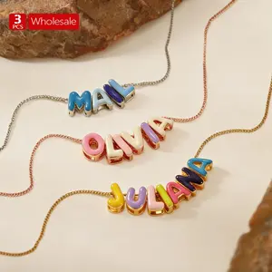 CARLIDANA Stainless Steel Gold Plated Colorful Enamel Bubble Letter Alphabet Initial Charm DIY Letter Accessories Jewelry