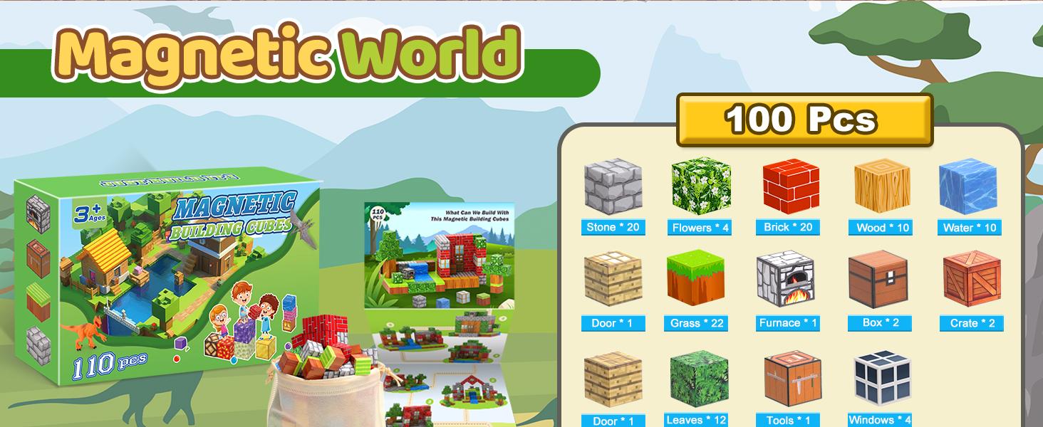 2024 Magnetic Blocks 110PCS, Jungle Theme, STEM Building Toys for Kids 6-10, Montessori Sensory Fidget Toy for Toddlers